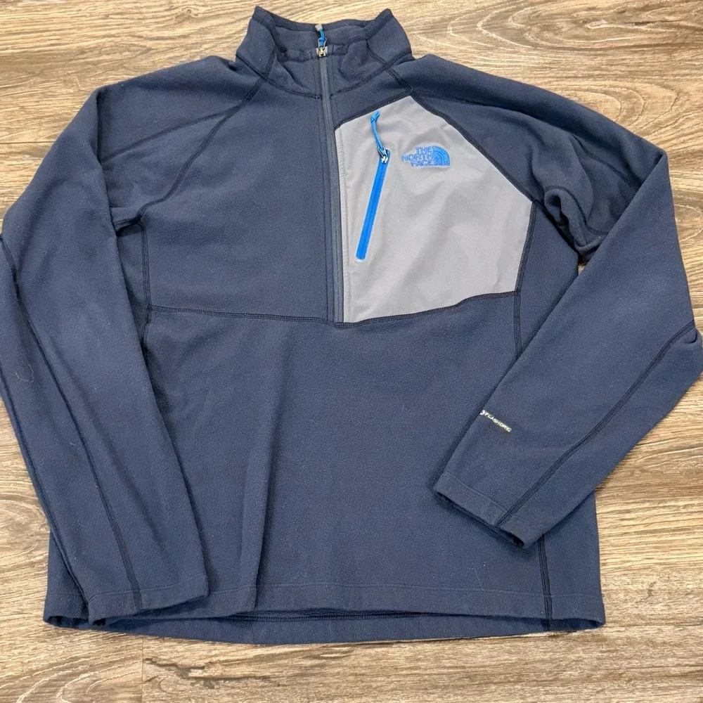 The North Face Mens FlashDry Fleece Quarter‎ Zip Pullover Navy Blue Grey Large